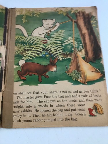 VINTAGE 1941 SAALFIELD PUSS IN BOOTS OVERSIZED CHILDREN'S BOOK LG WEAR - Picture 3 of 6