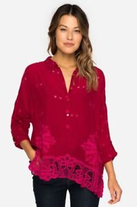 Johnny-Was-Red-Eyelet-Whitley-Scalloped-Blouse-Top-C11817-Plus-Size-New-PGS