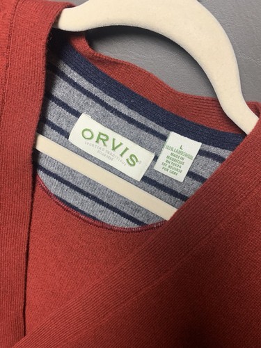 Orvis Pullover Weste 100% Lammwolle Rot Rost Burgund Button Down Gr. Large - Bild 8 von 9