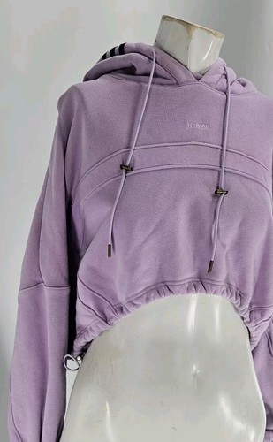 Adidas X Ivy Park Damen Hoodie Extra Small Lavendel Baumwolle Cropped Kordelzug - Bild 3 von 10