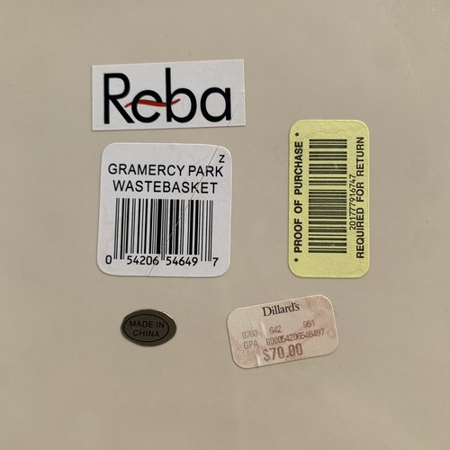 Dillard's Reba Tan Ceramic Engraved Wastebasket Decorative Trash Can Bathroom - Picture 5 of 17