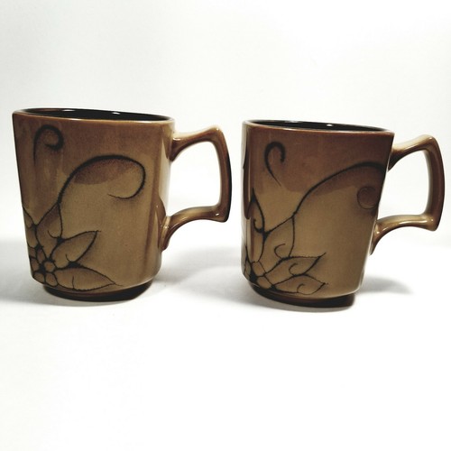 Roscher Kaffeetassen 2er Set "Olivia Collection" braun geblümt Steinzeug