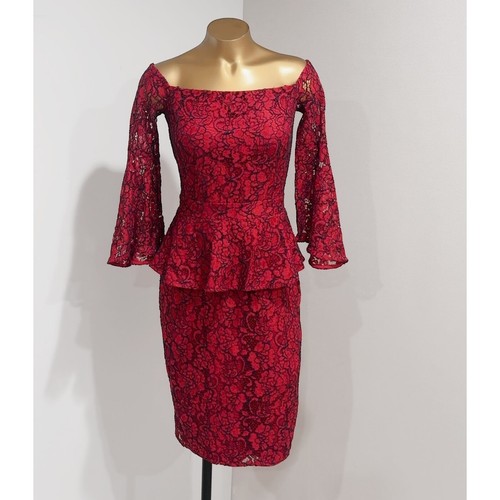 Laundry by Shelli Segal Women's Red Lace Off-the-shoulder Peplum Dress Size 4