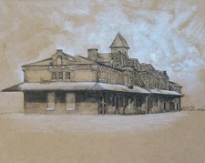 Architecture Train Station Michigan Vintage Style Ink Drawing - 8x10 Print