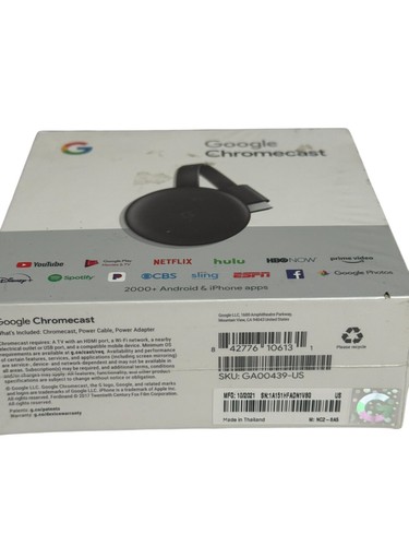 Google Chromecast 3rd Generation Charcoal GA00439-US Brand New Sealed - Picture 4 of 4