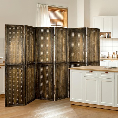 6 Panel Wood Room Dividers 67'' H Pegboard Display Folding Privacy Screens Brown - Picture 6 of 6