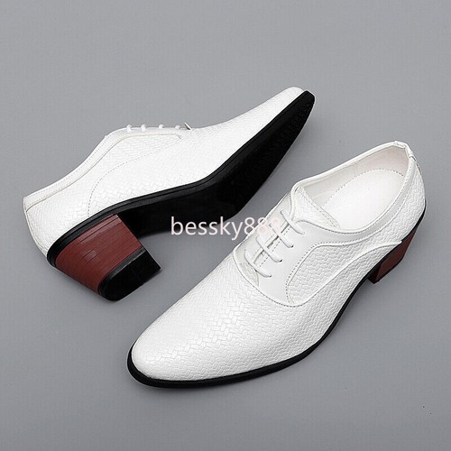 Men's Cuban Heel Formal Dress Shoes Pointed Cap Toe Wedding Oxfords Leather Red - Picture 6 of 12