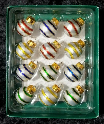 Mini adornos de vidrio Rd 25 mm con nieve, rayas o diseños de remolino dorado/12 piezas caja - Imagen 3 de 19