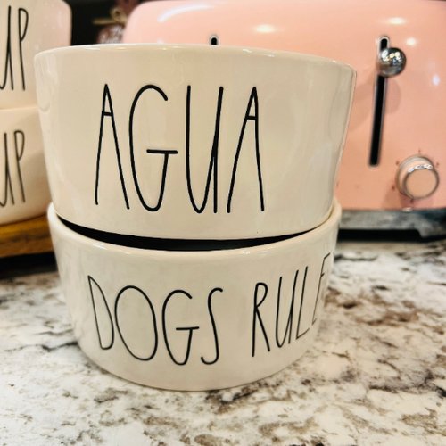 Rae Dunn Ceramic MINE and ALSO MINE Dog bowls Bowl Set - Picture 8 of 10