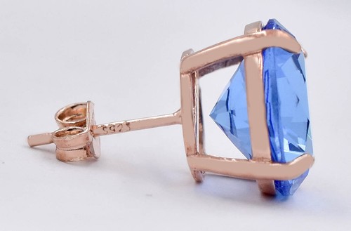 LAB CREATED 11.74 Cts TANZANITE STUD EARRINGS .925 Silver -12 mm- ROSE FINISH - Picture 5 of 6