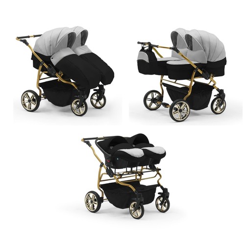 Twin Pram 3in1 Double Buggy Twins ISO seat car - 27 COLORS - Picture 13 of 20