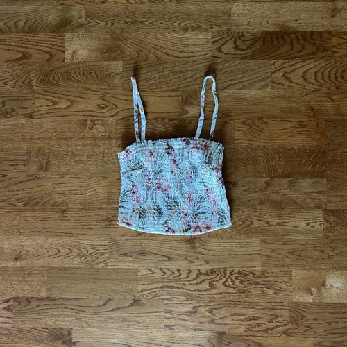 Abercrombie Tank Top Women XS Crop Smocked Ivory Pink Floral Hawaiian Cami Tube