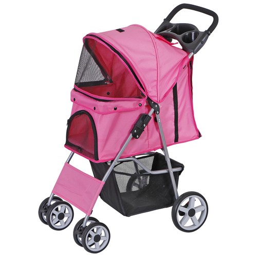 Pet Stroller Cat Dog Cage 4 Wheels Foldable Carrier Strolling Cart Travel Pink - Picture 22 of 22