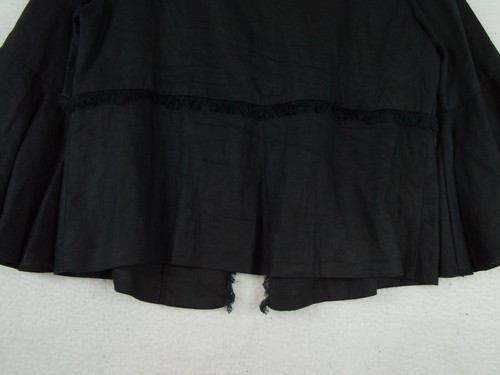 Chicos Womens Sz 1 Black 100% Linen 3/4 Bell Sleeve Fringe Trim Cardigan Boho - Picture 9 of 12