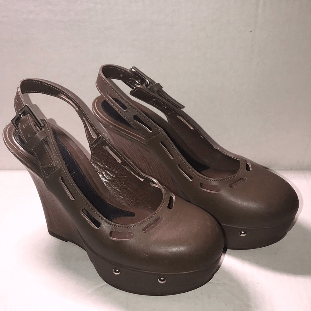 Marni Women's Brown Wedge Platform Slingback Heels Clogs Size 36