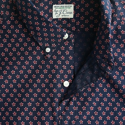 J Crew Mens L Slim Untucked Stretch Secret Wash Cotton Poplin