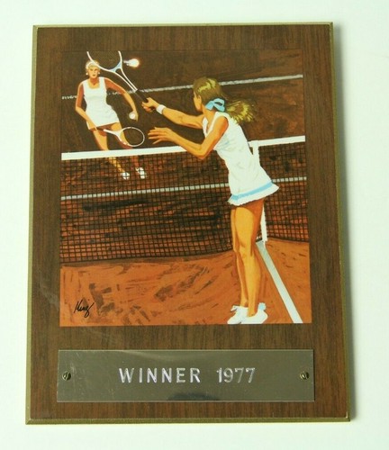 2 Vintage Tennis Plakette Trophäe Doppel Einzelsieger 1977 Wandbehang süß - Bild 2 von 5