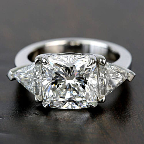 Certified 2.78 Ct Three Stone Cushion Cut Trillion Diamond Engagement Ring H SI1 - Picture 2 of 5