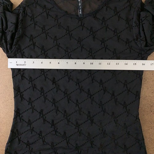 As You Women's Size 10 Black Sheer Mesh Printed Long Sleeve Crew Neck Tee New - Bild 4 von 8