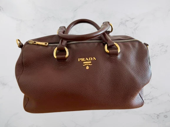 PRADA PRADA 2WAY Boston bag crossbody 2way leather canvas Brown