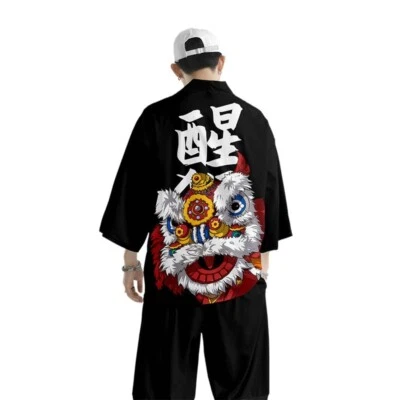 Herren Kimono Mantel Jacke Herren Yukata Sommer Freizeit Tiermotiv Polyester - Bild 1 von 4