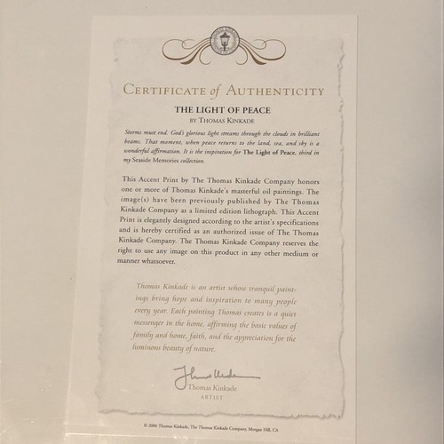 Thomas Kinkade “La luz de la paz” mate, sellado, con certificado de autenticidad - Imagen 2 de 3