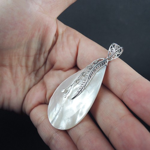 Joyería colgante de madreperla en forma de lágrima de plata de ley 925, MOPP-115 - Imagen 7 de 9