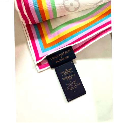 LOUIS VUITTON Takashi Murakami TM Carre70 Super Flat Scarf 100%Silk Multicolor - Picture 9 of 10