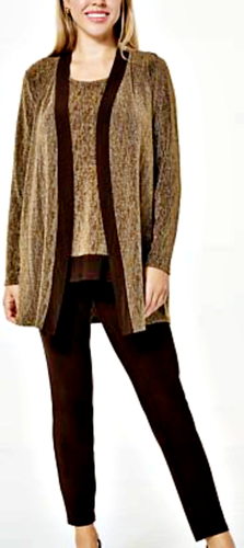 NEW Nina Leonard 3-piece Glitter Cardigan Tank SHIRT & Pant Set GOLD PLUS SZ 3X - Picture 2 of 17