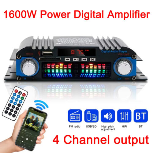 4 Channels Bluetooth Mini HiFi Power Amplifier Audio Stereo Amp Home Car FM US - Picture 2 of 27
