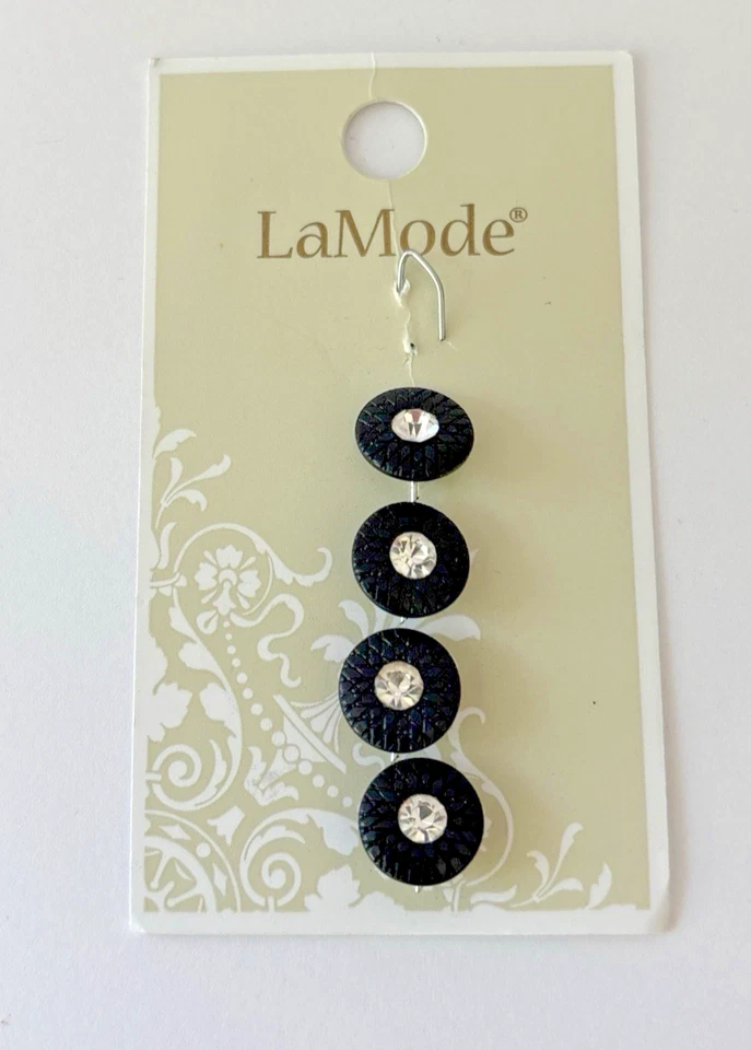 LaMode Buttons 4 Piece 3/8” Black & Rhinestone Accent - Image 2 of 4