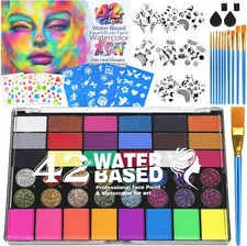 42 Color Face Painting Kit for Kids – Non-Toxic Makeup Set with Stencils & Gems 