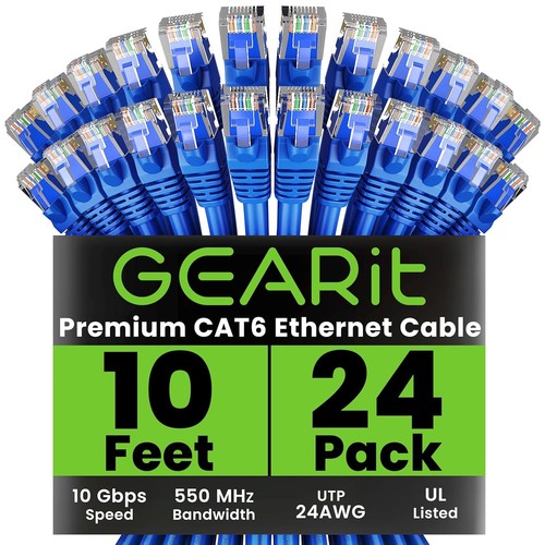 Paquete de 24 cables Ethernet sin enganches Cat 6 de 10 pies con conectores RJ45 chapados en oro - Imagen 3 de 10