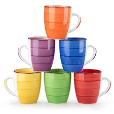 6 PC 12 oz Ceramic Coffee Mugs Set for Cappuccino Latte Tea Warm Color Cups