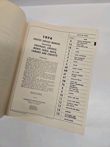 1974 Chevrolet Service Manual Book Chevelle, Camaro, Monte Carlo, Nova, Corvette - Picture 5 of 5