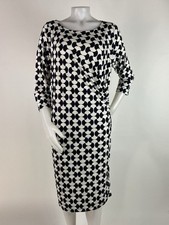 Talbots Size 1X Black White Abstract Faux Wrap Jersey Dress Stretch Packable