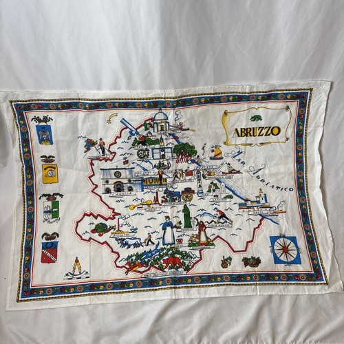 Souvenir Linen Tea Towel Abruzzo Italy Landmark Maps Region Sheet 35x24” - Picture 2 of 4