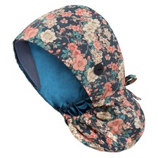Satin Lined Scrub Cap Hat Ponytail Women Surgical Buttons Sweatband Silk