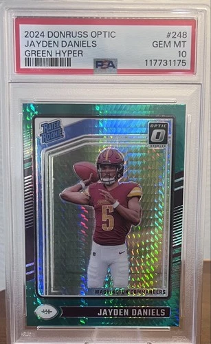 2024  Donruss Optic - Rated Rookie Jayden Daniels Green Hyper Prizm PSA 10
