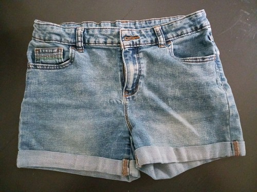 Wonder Nation Shorts Girls Sz 14 Rolled Hem 2 Pr Denim Blue & White. Adj Waist - Picture 3 of 4