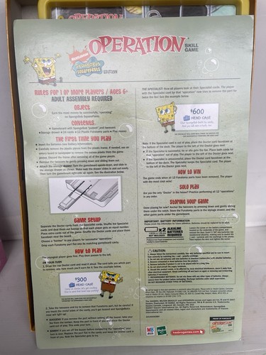 RARE MB GAMES Spongebob Squarepants Operation Skill Game 2007 Complete & TESTED - Picture 17 of 24