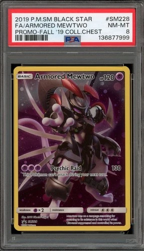 Pokemon Armored Mewtwo Fall Coll. Chest Black Star Full Art Promo SM228 PSA 8