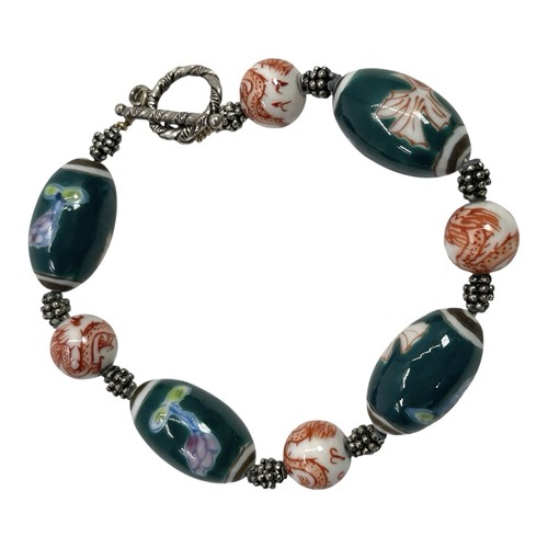 Conjunto de pulsera y pendientes de porcelana hechos a mano de colección Goldfish Dragons figura mítica - Imagen 5 de 6