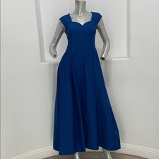 Halston Heritage Royal Blue  Cap Sleeve Geo Neckline Gown Maxi Dress  Cocktail