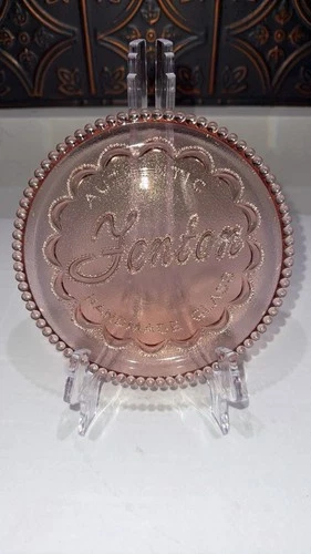 Fenton Pink/Peach Iridized Beaded Dealer Logo Sign Plate VERY HTF PIECE!!