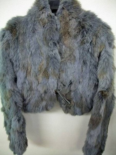 Chaqueta corta de piel de conejo zulú azul polvoriento marrón mezcla aspecto natural para mujer F US XS-S - Imagen 1 de 24