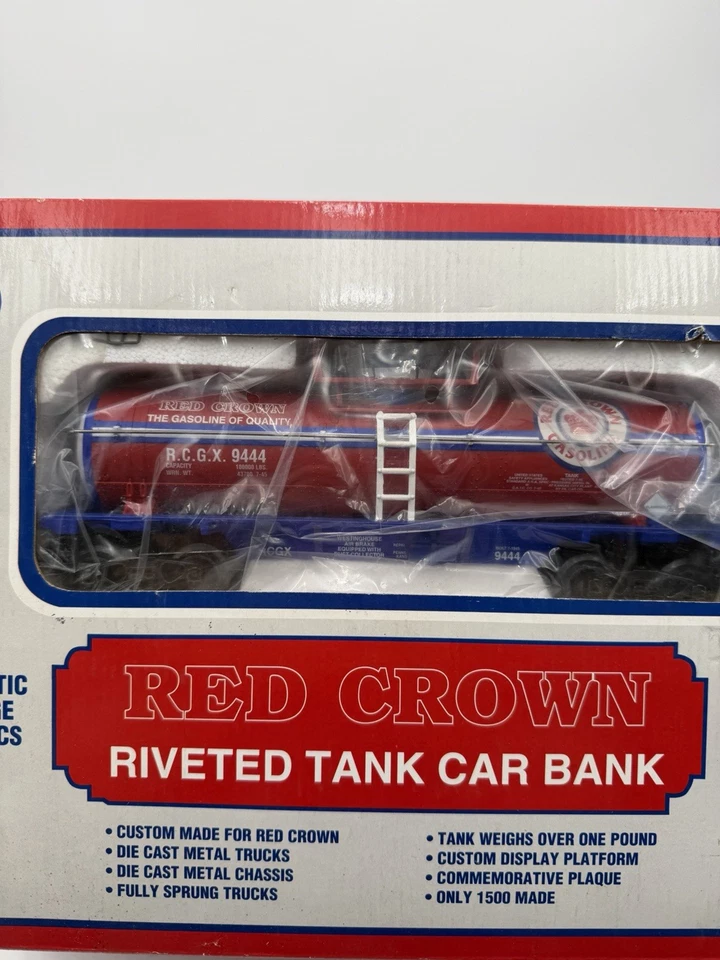 K-Line O Gauge Red Crown Gasoline Vintage Diecast Riveted Tank Car Bank NIB - Image 3 of 4