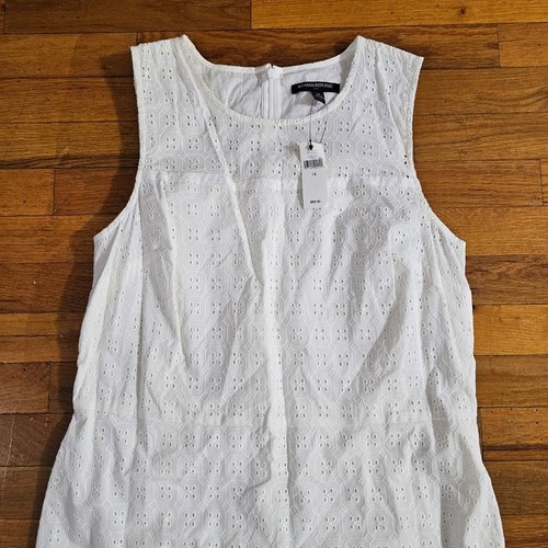 Banana Republic Women's White Eyelet Sleeveless Dress Size 14 - Picture 2 of 7