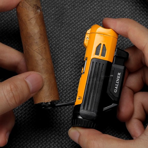 Galiner Jet Flame Cigar Torch Lighter Punch Needle Holder Ashtray Cutter Yellow - Picture 6 of 12