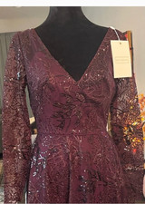 Mac Duggal Embellished Illusion Long Sleeve A-Line Dress size 8